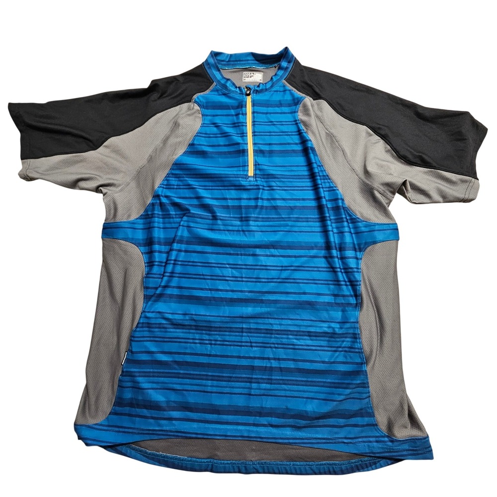 Bontrager Rhythm Cycling Jersey Large Blue Striped Quarter Zip MTB Shirt 11064